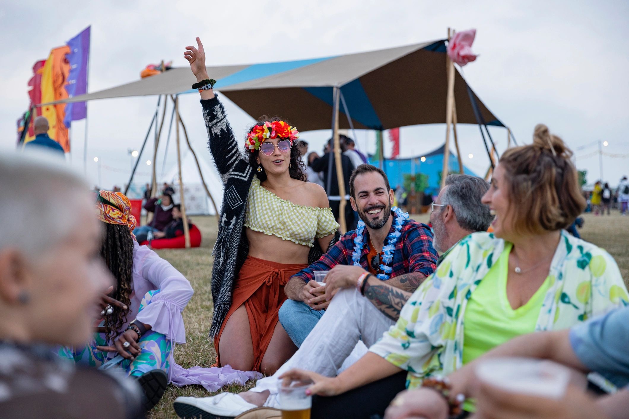Friends enjoying time together at a festival