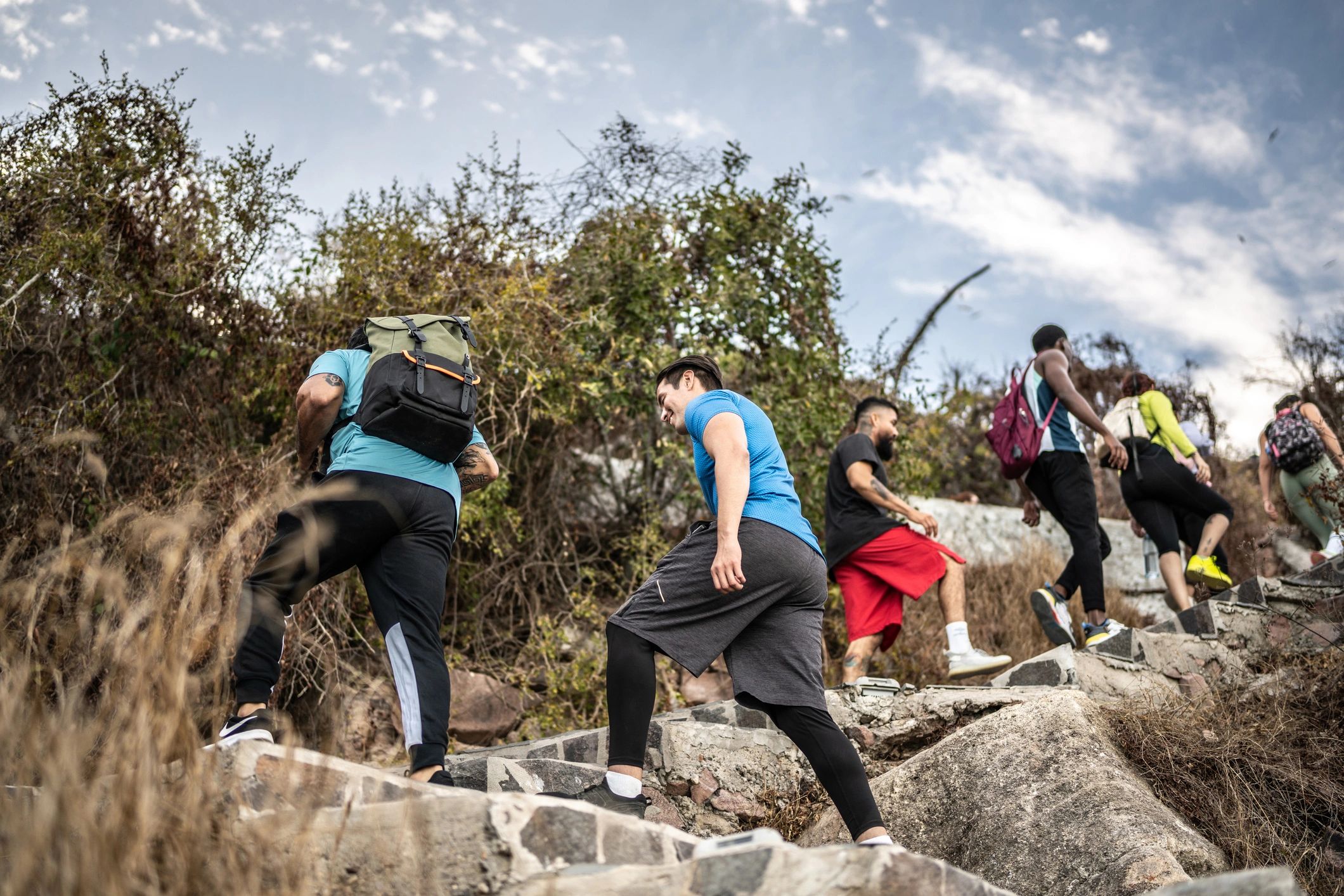 Friends hiking together outdoors