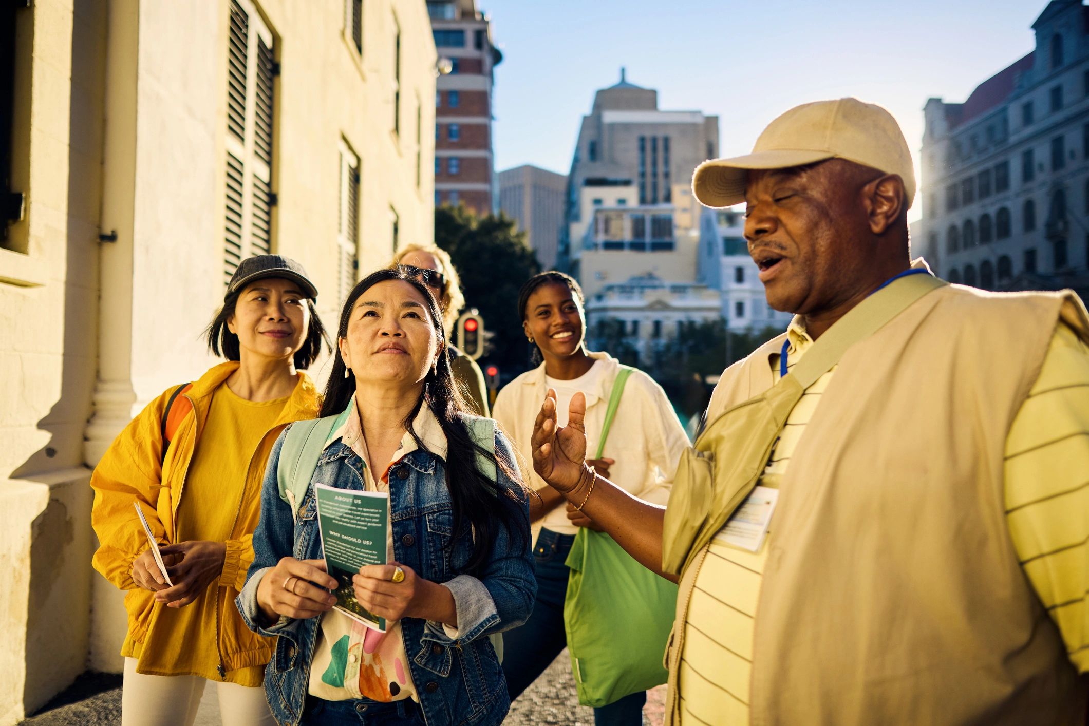 Group of travelers on a guided city tour